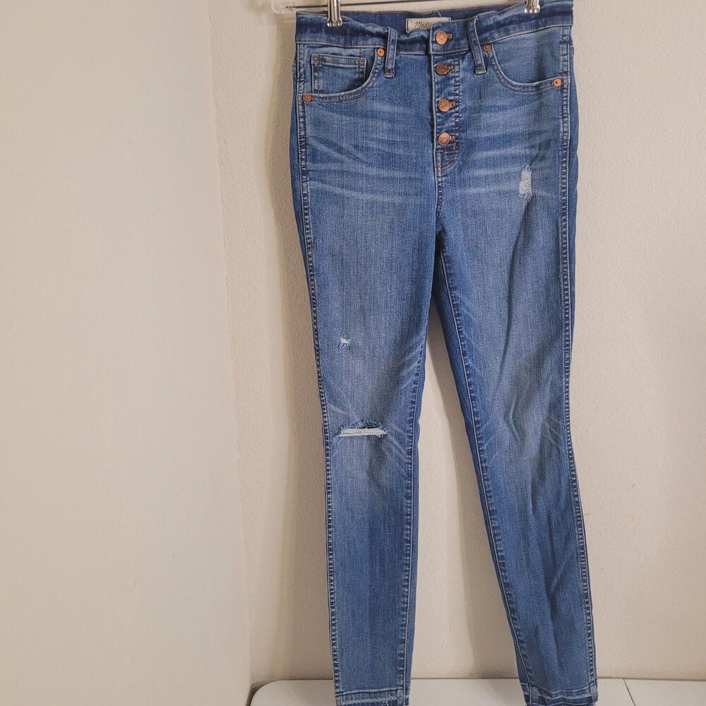 Madewell size 28 denim jeans 10" high-rise skinny zip fray ribcage distressed